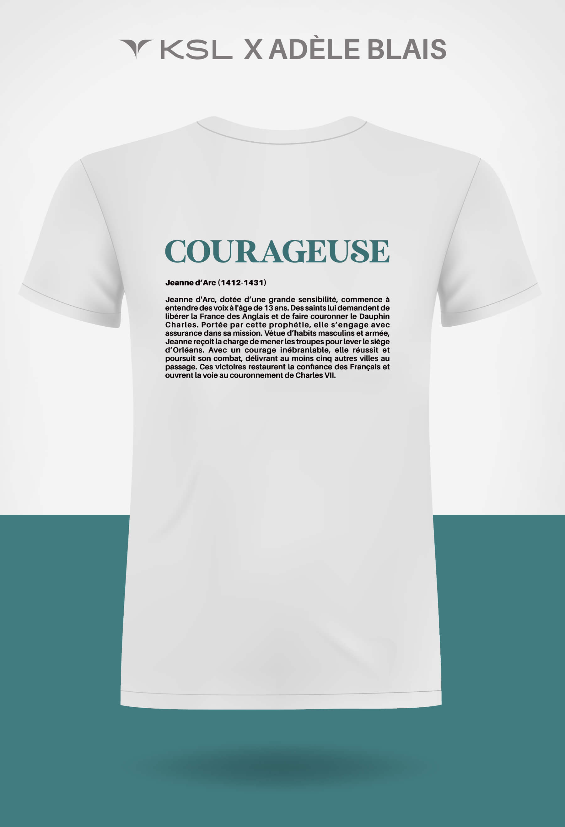 KSL X Adèle Blais : une collaboration inspirante pour le projet FORTES et ses chandails Idola mettant en lumière des femmes qui ont marqué l'histoire, dont Jeanne d'Arc, la courageuse