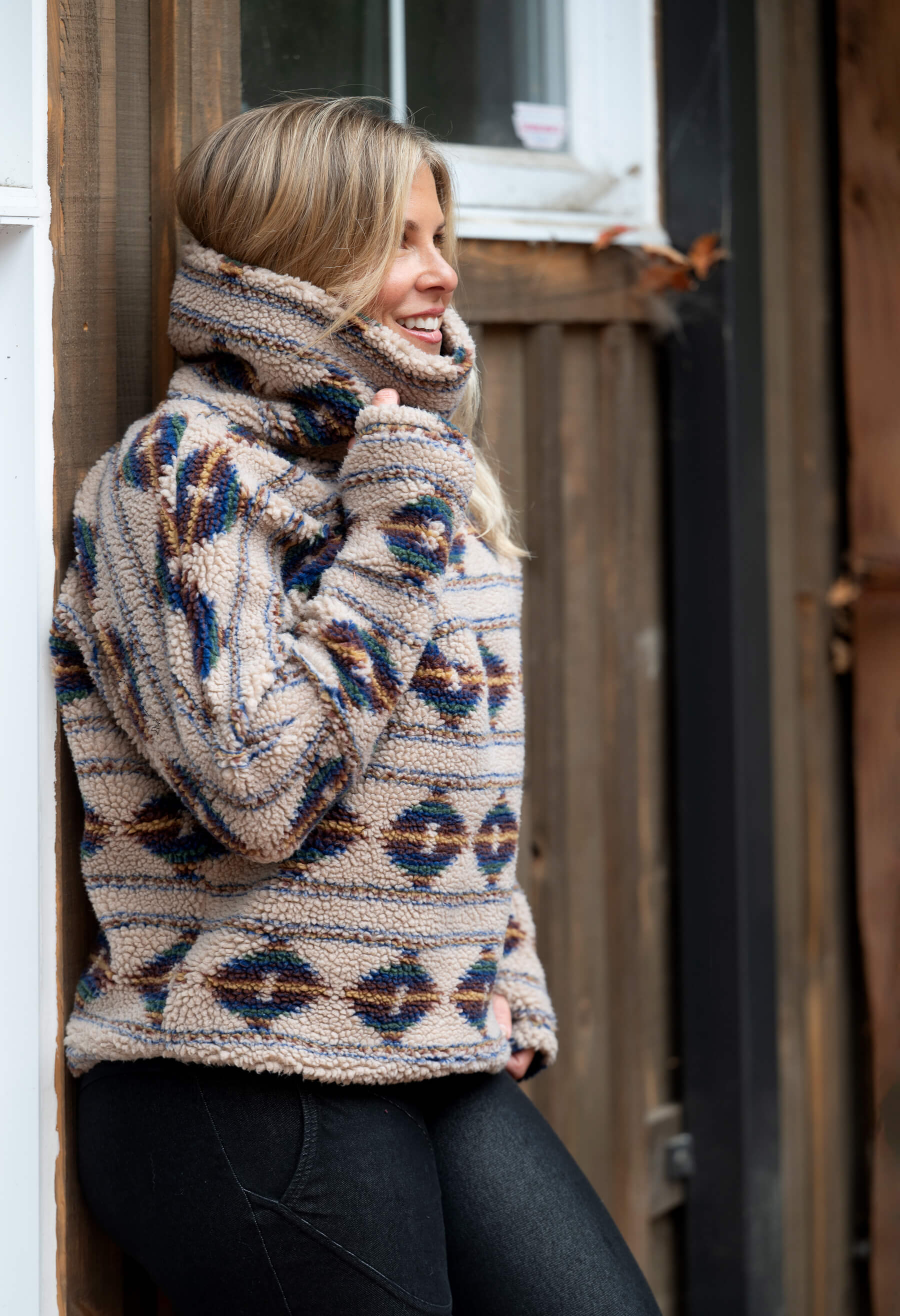 Améthyste - Chandail polaire surdimensionné en sherpa à motifs