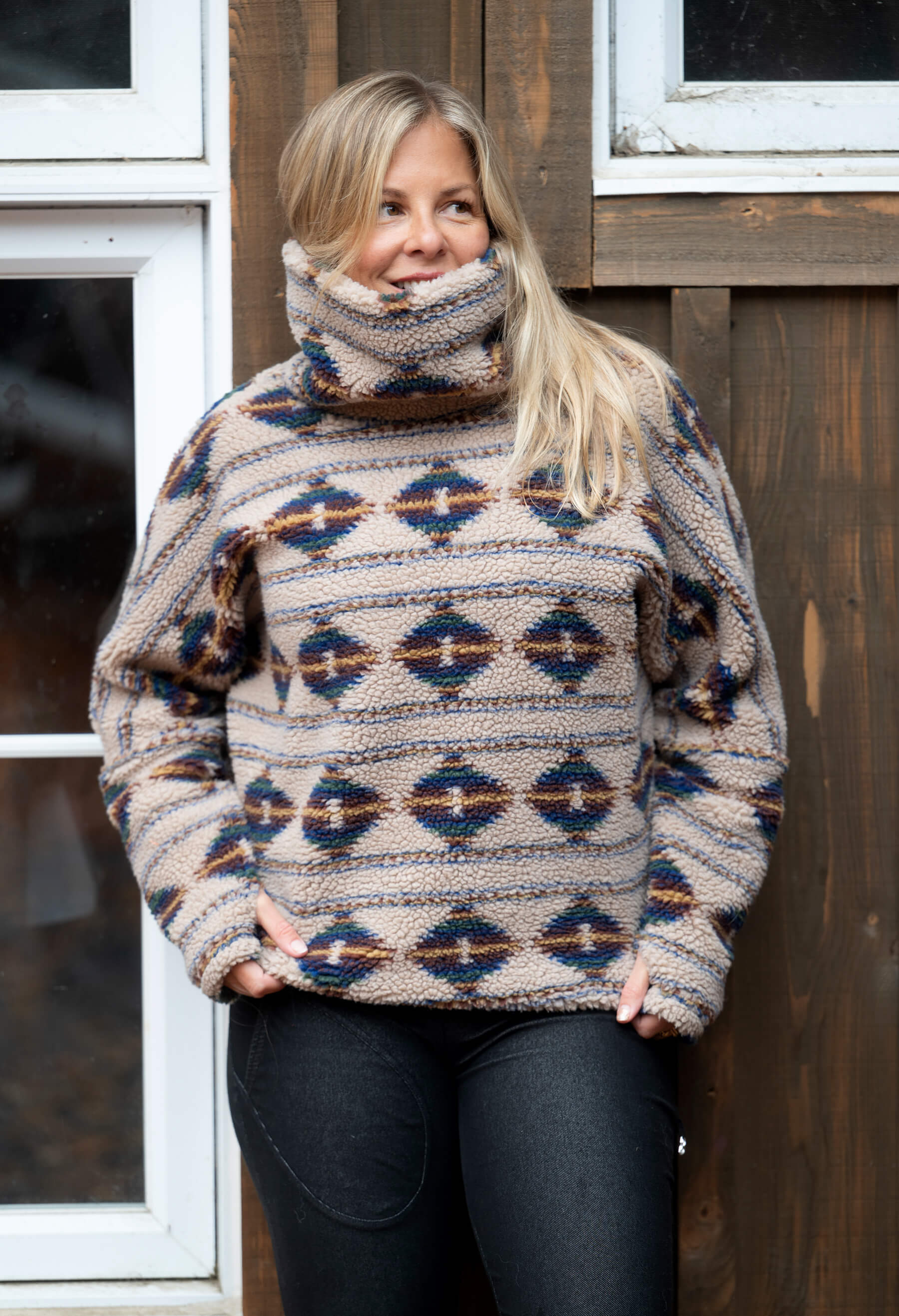 Améthyste - Chandail polaire surdimensionné en sherpa à motifs