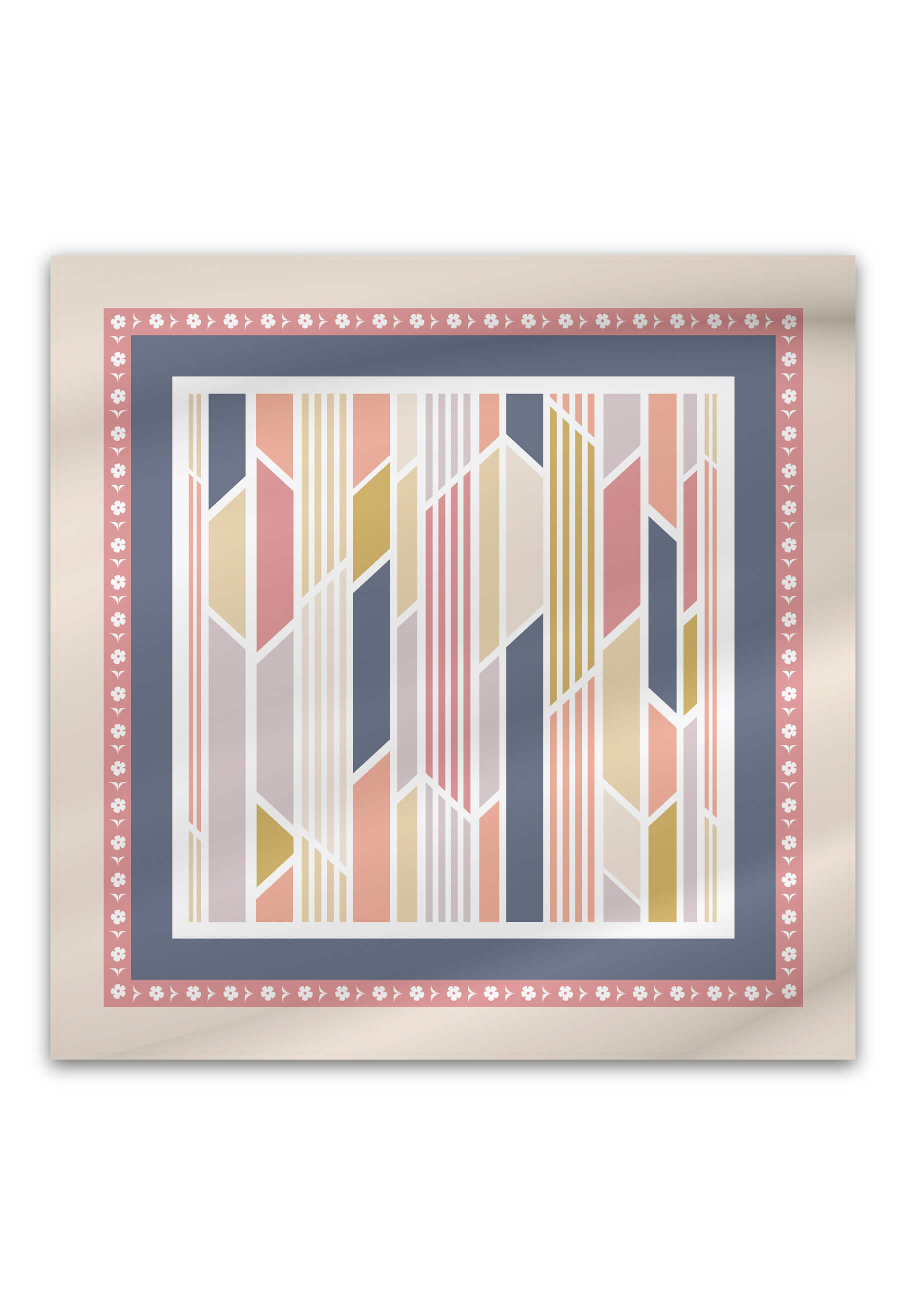 Foulard de soie aux motifs géométriques crème, fait par KSL!