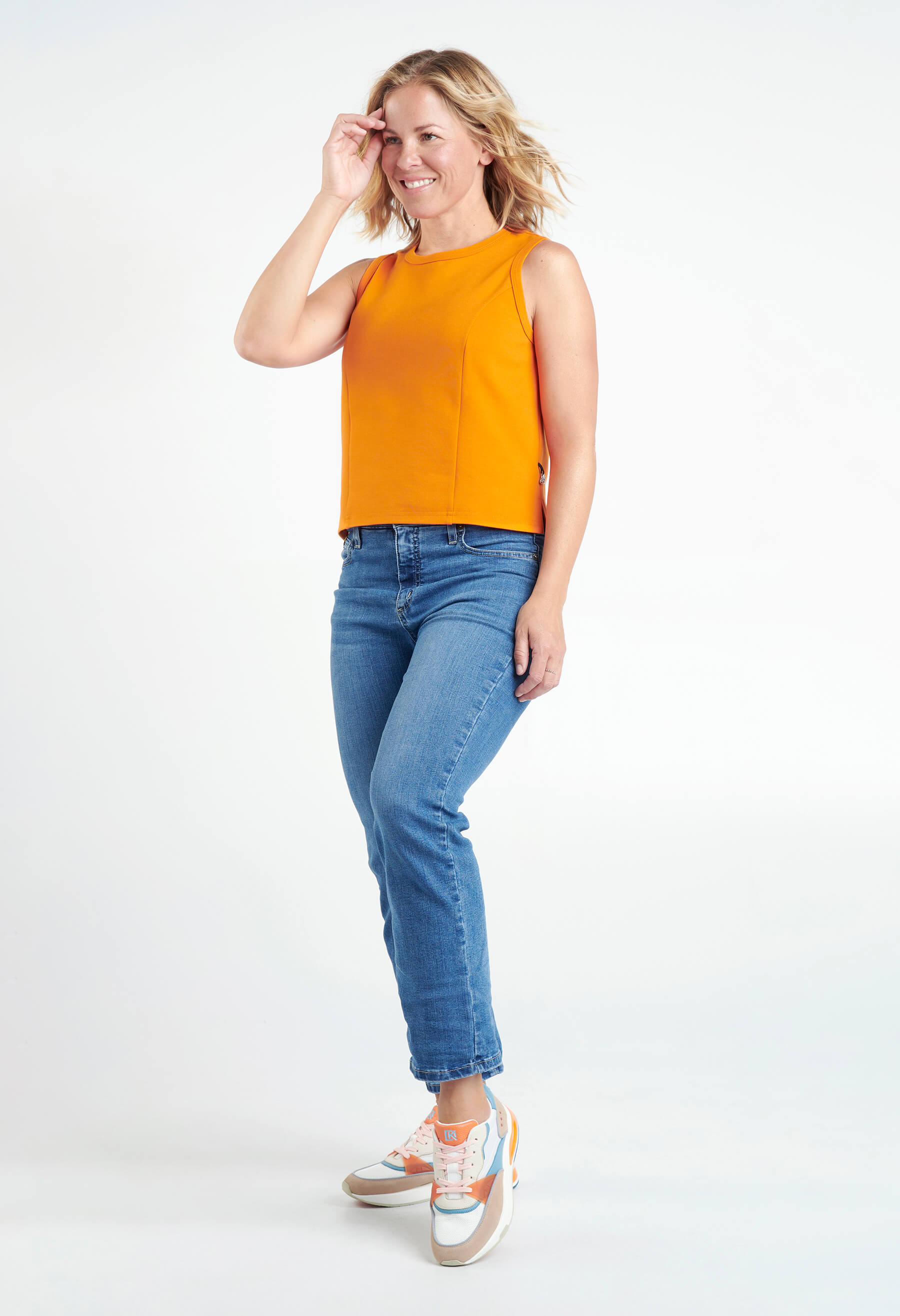 Reese - Camisole structurée à encolure ronde et fente latérale - Jaune et orange