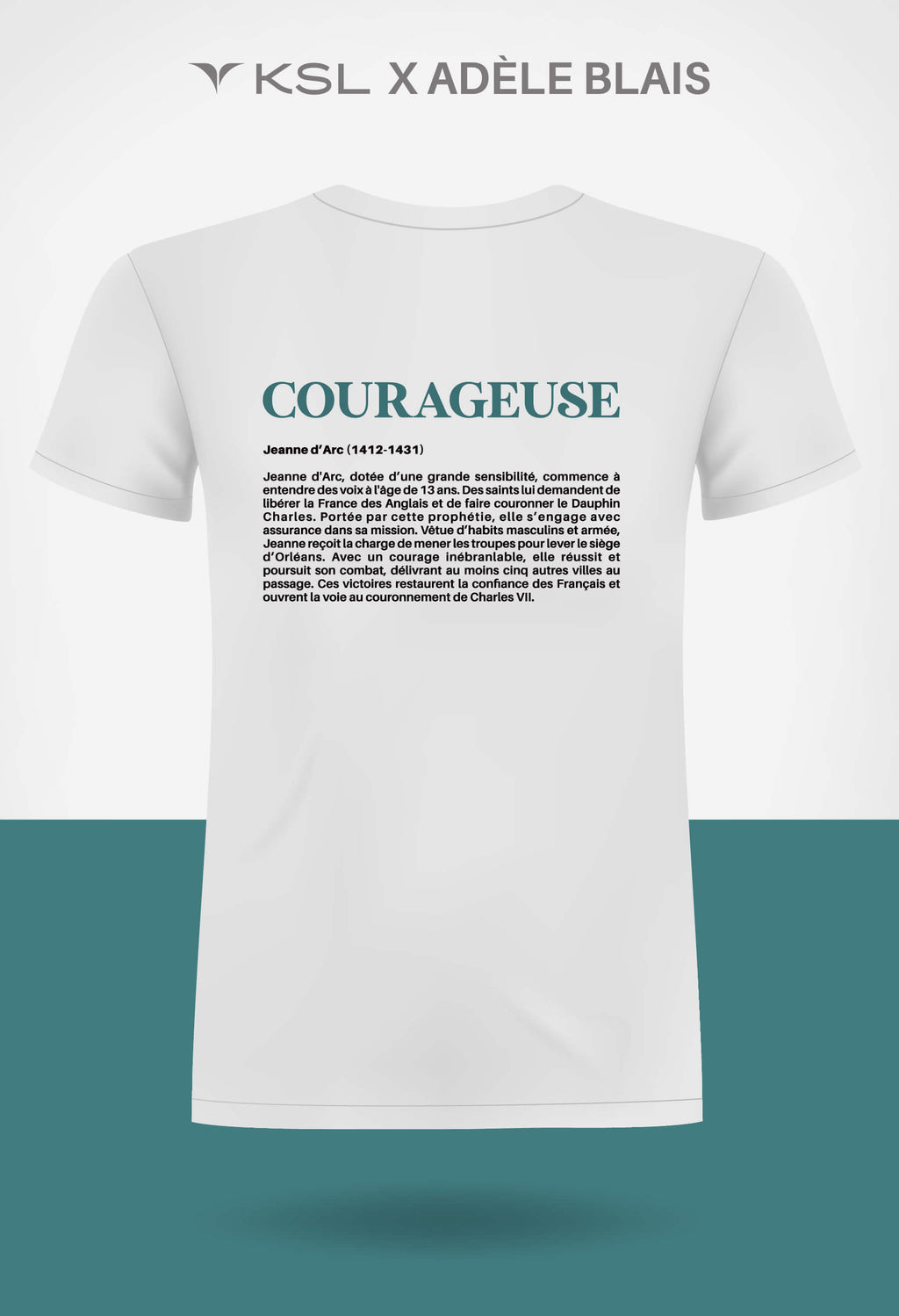 KSL X Adèle Blais : une collaboration inspirante pour le projet FORTES et ses chandails Idola mettant en lumière des femmes qui ont marqué l'histoire, dont Jeanne d'Arc, la courageuse