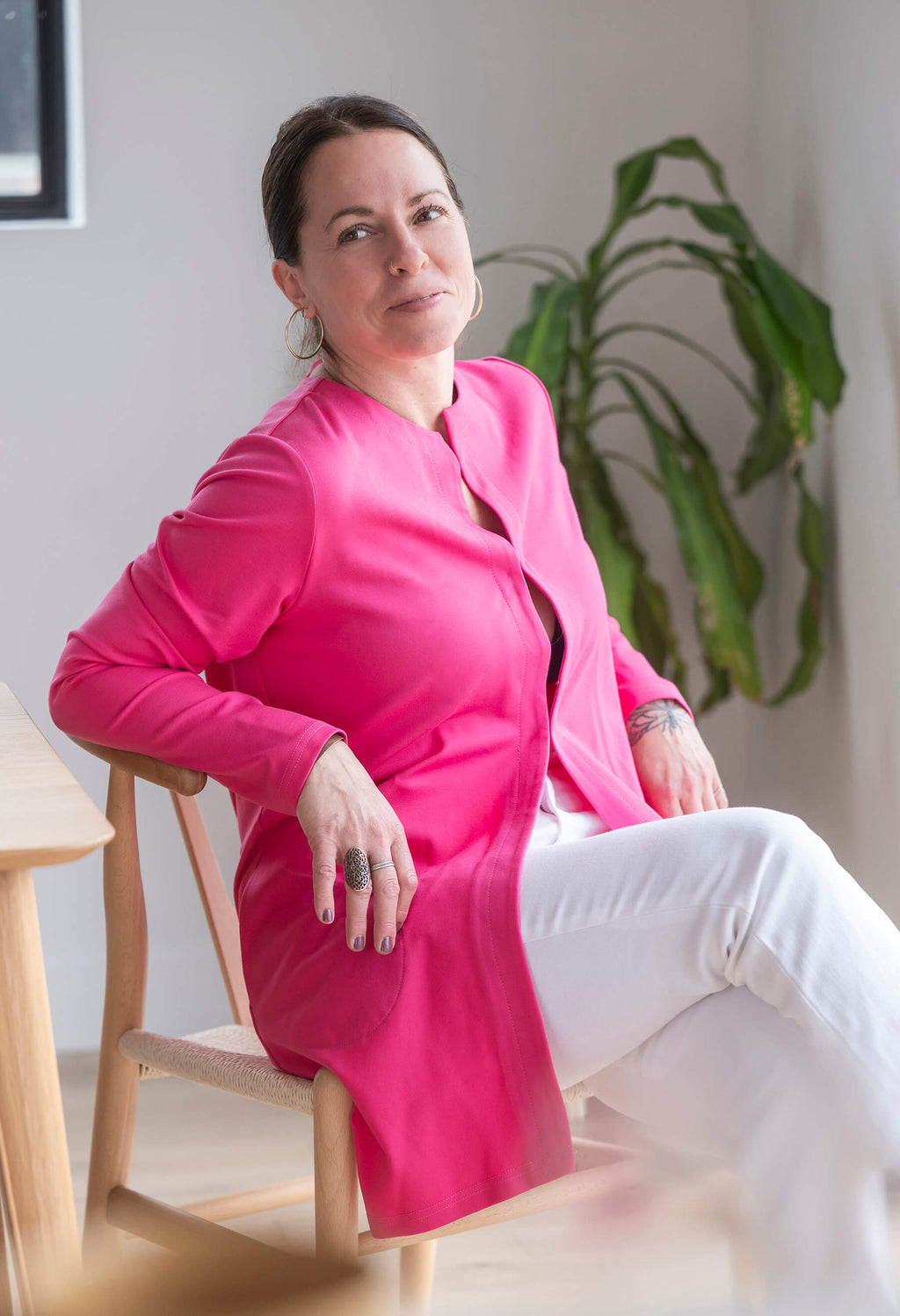 Juliette - Veston long à manches longues en Ponte de Roma léger