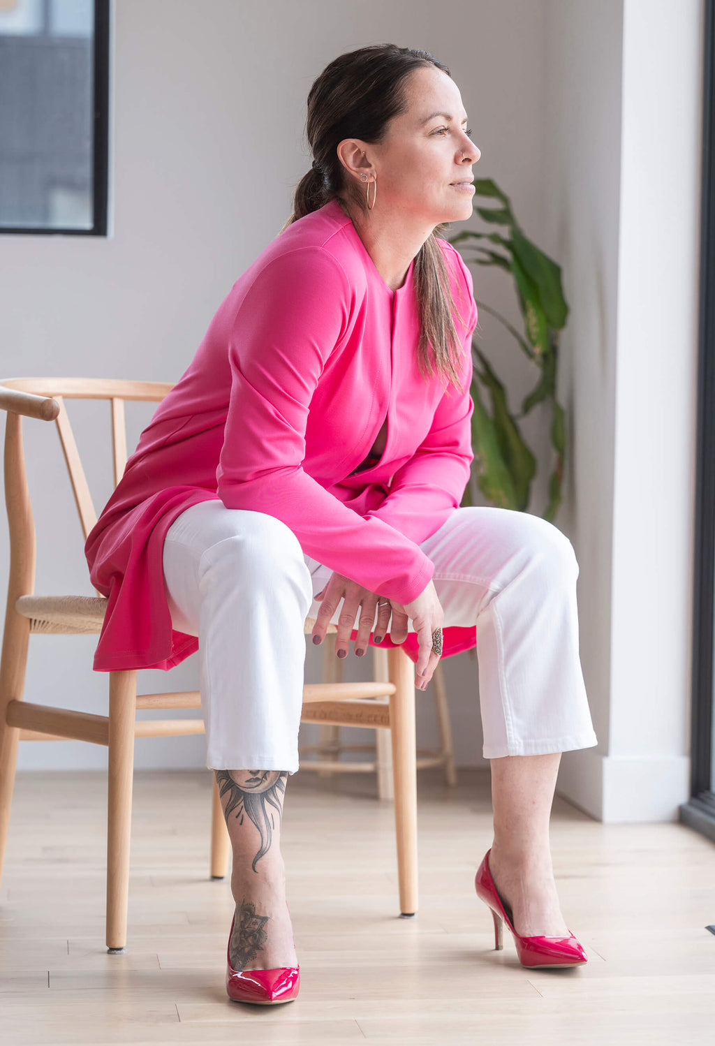 Juliette - Veston long à manches longues en Ponte de Roma léger